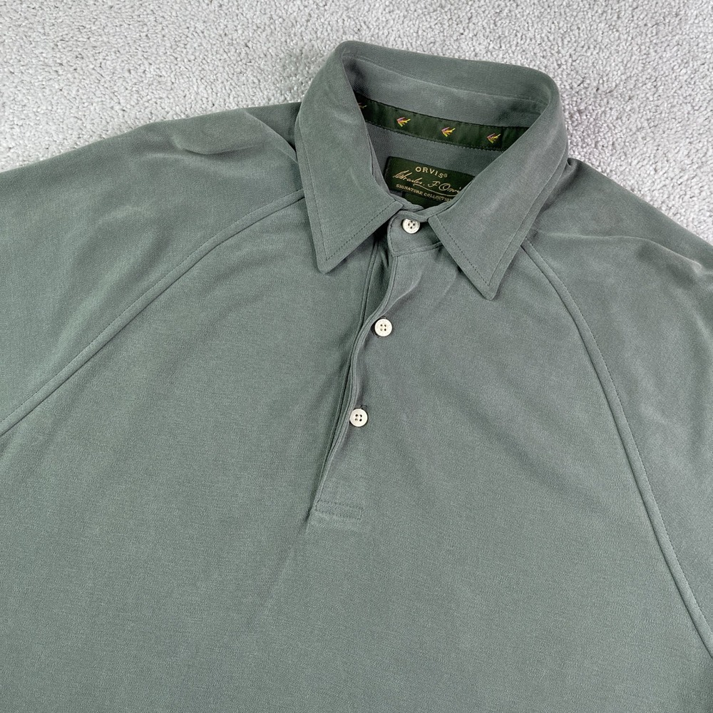 Orvis Polo Shirt Mens Medium Green Signature Collection Tencel Luxury Outdoors